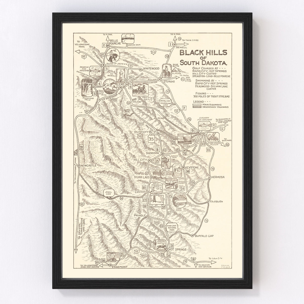 Black HIlls Vintage Map 1932