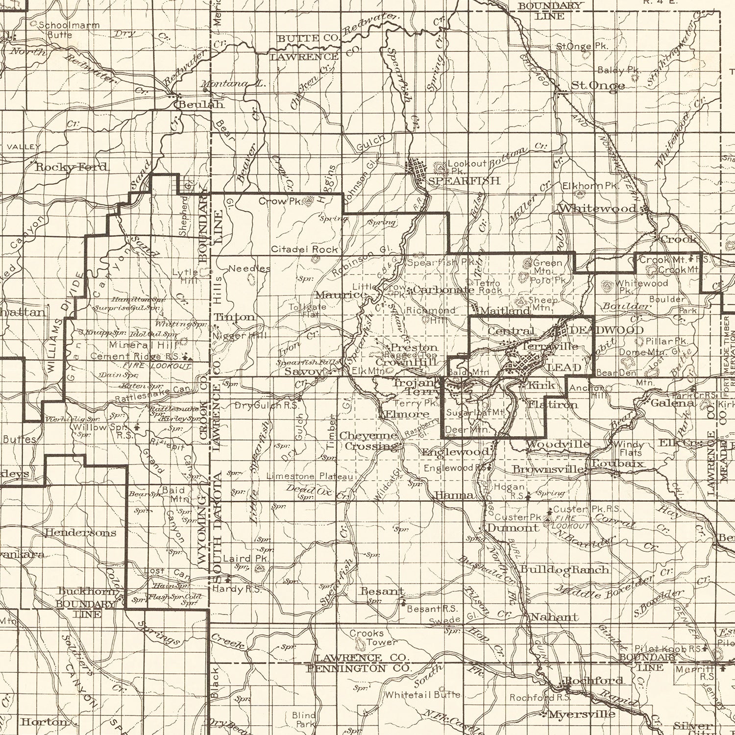 Restored historic details from the 1917 national park map of County, South Dakota