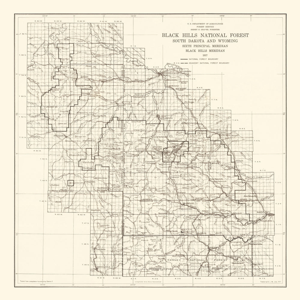 Vintage Black Hills National Forest Map 1917 print style example