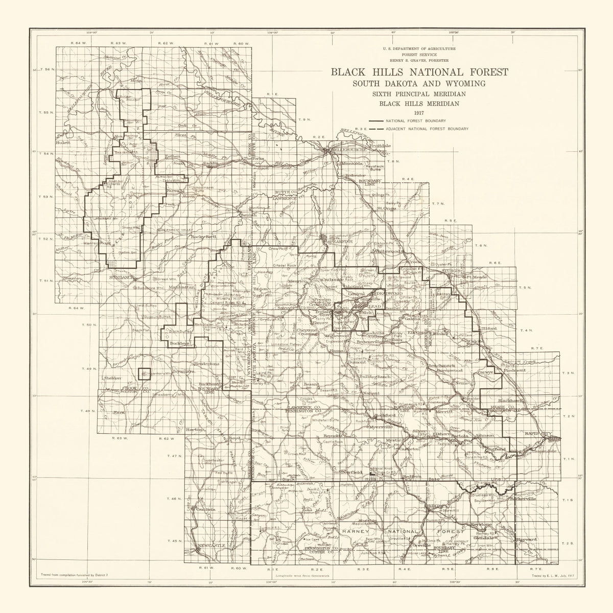 Preview of Vintage Black Hills National Forest Map 1917
