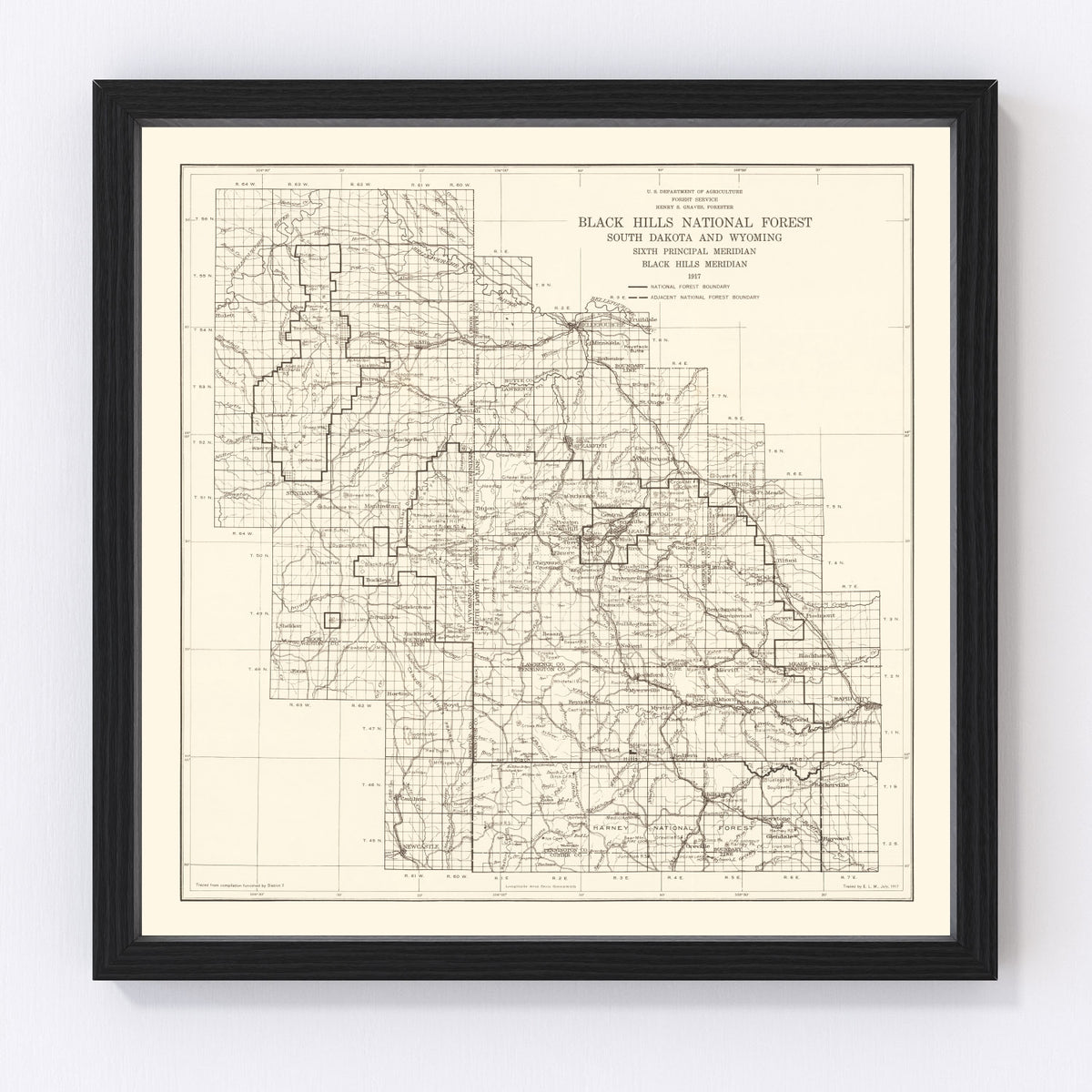 Black HIlls Vintage Map 1917