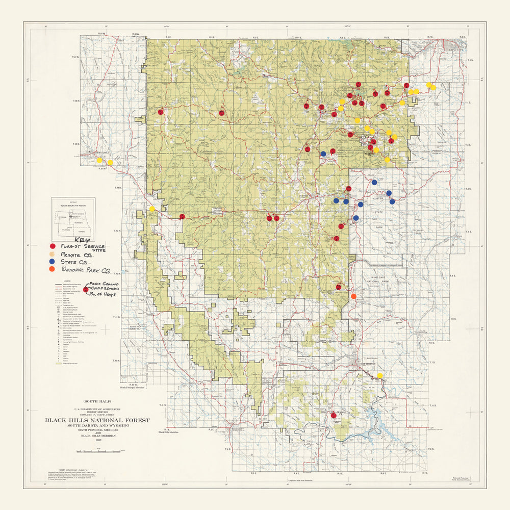 Vintage Black Hills National Forest Map 1962 print style example
