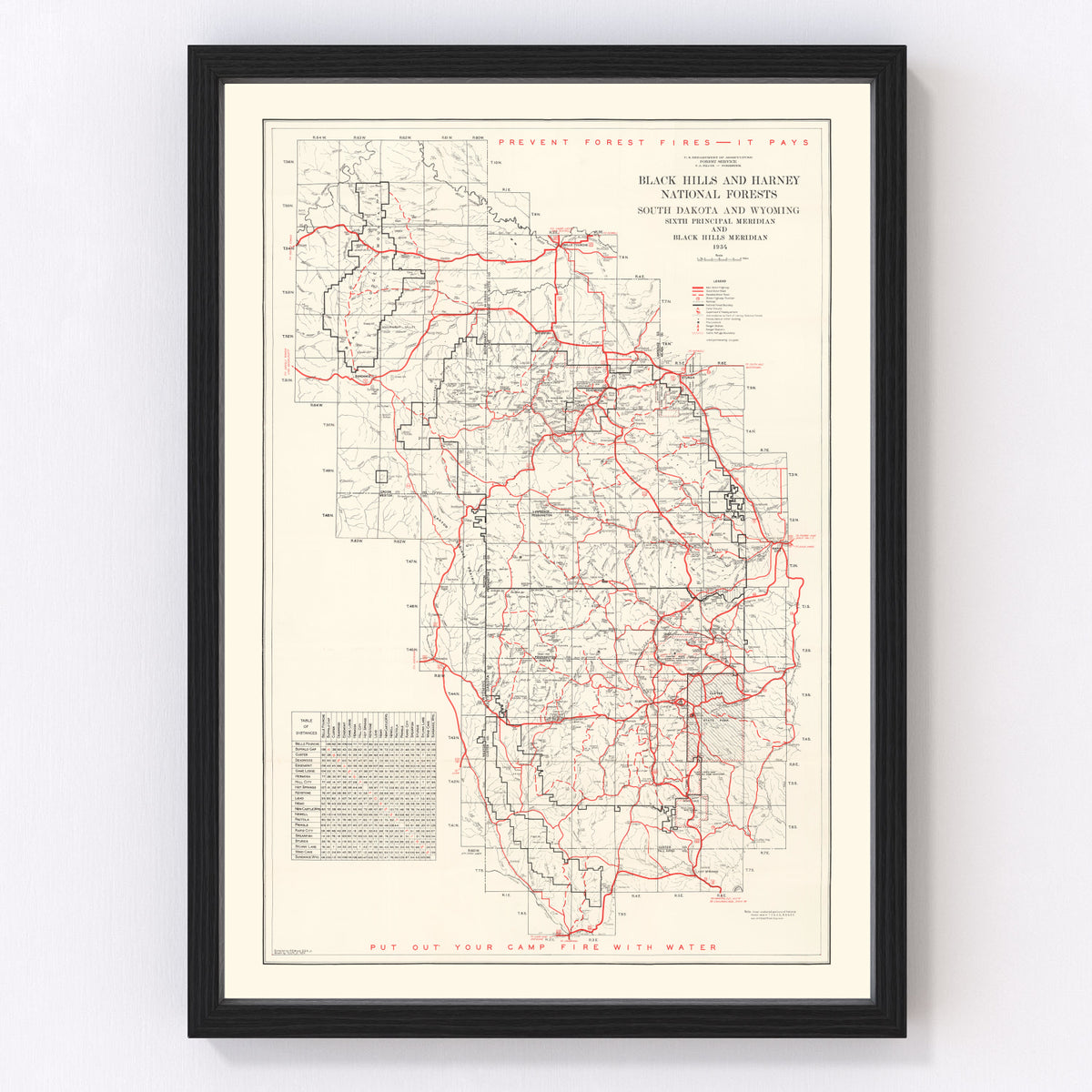 Black HIlls Vintage Map 1934
