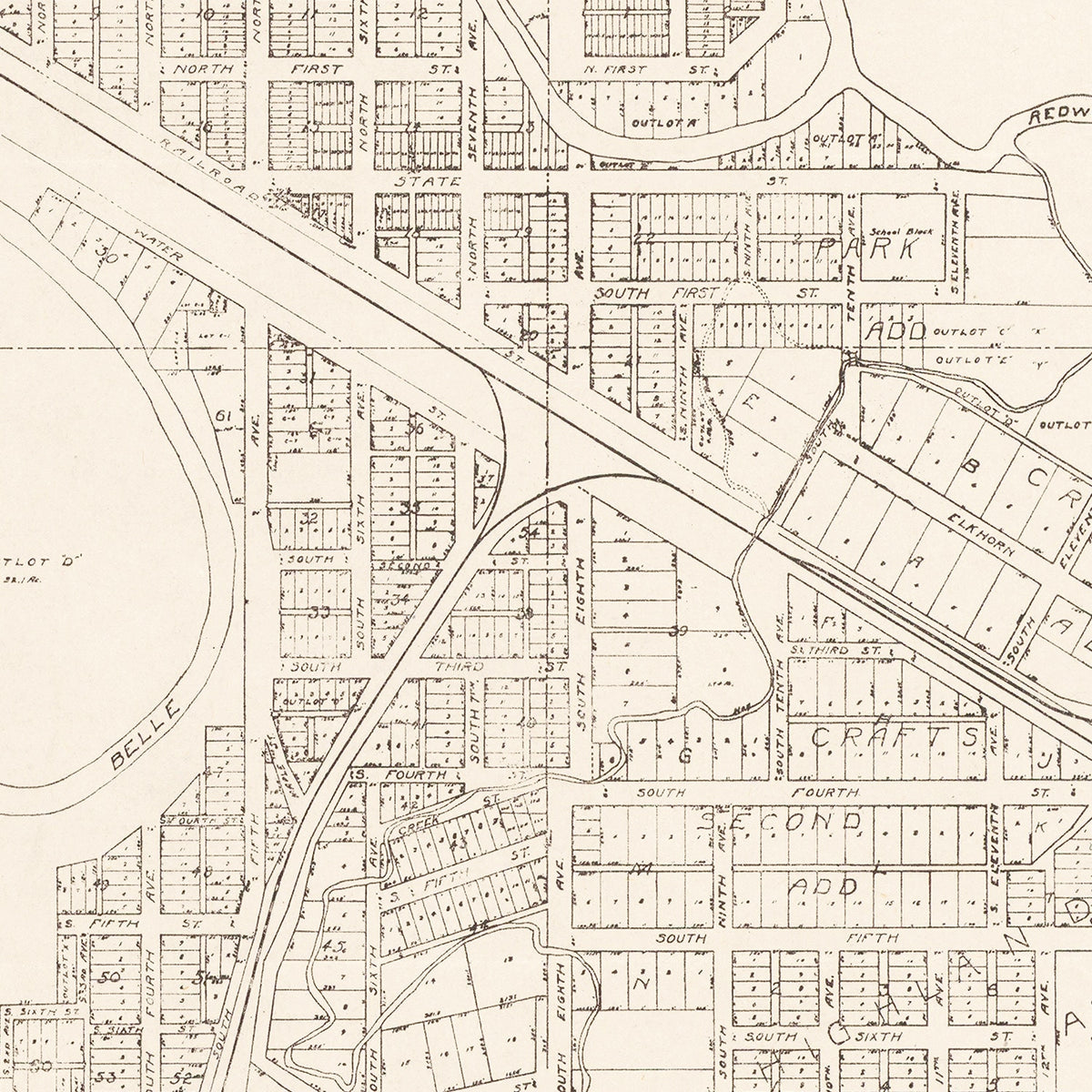 Restored historic details from the 1949 city map of Belle Fourche, South Dakota