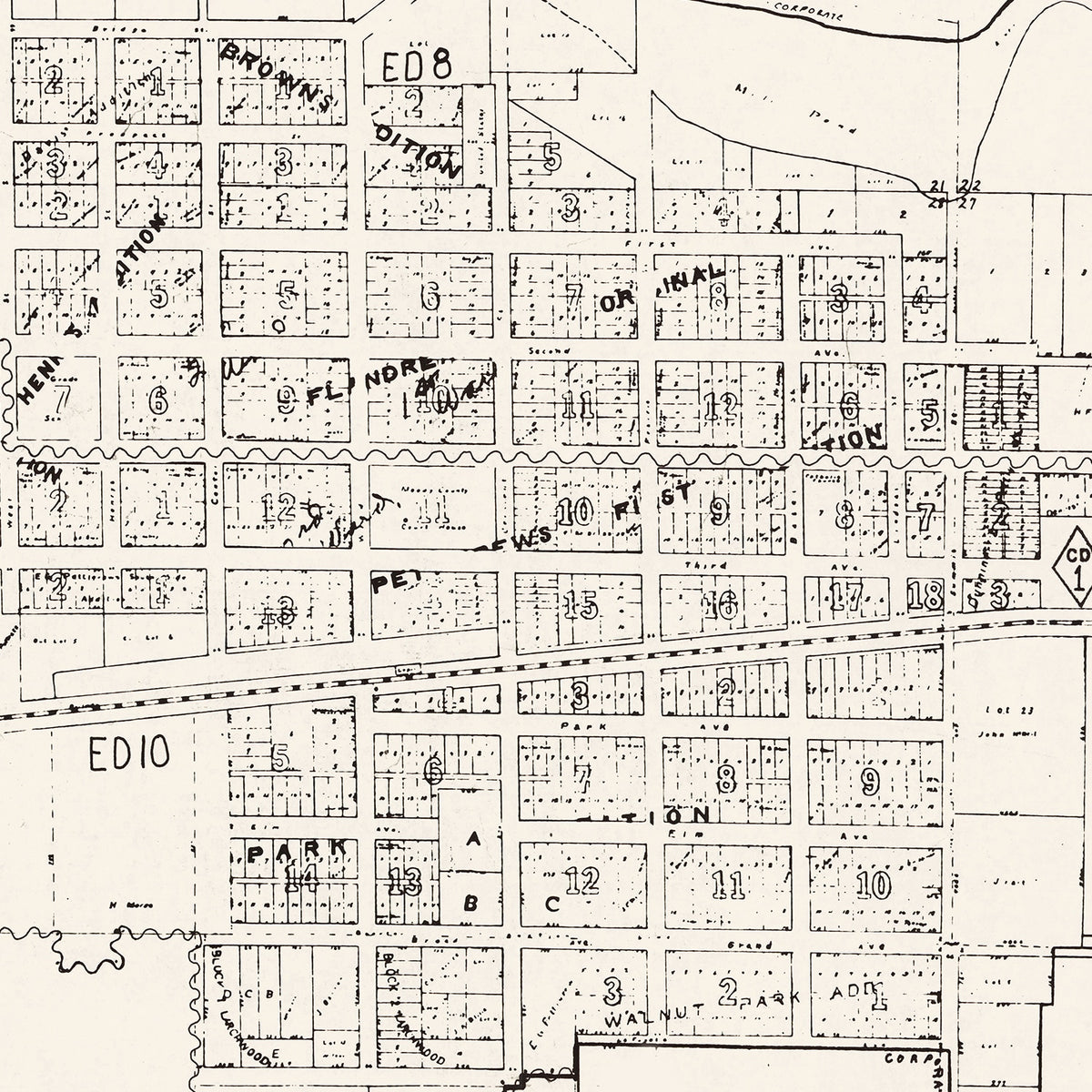 Restored historic details from the 1970 city map of Flandreau, South Dakota