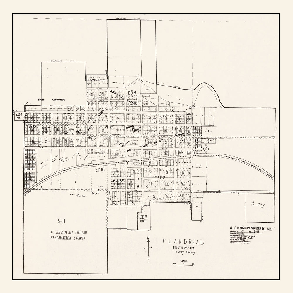 Vintage Map of Flandreau, South Dakota 1970 print style example