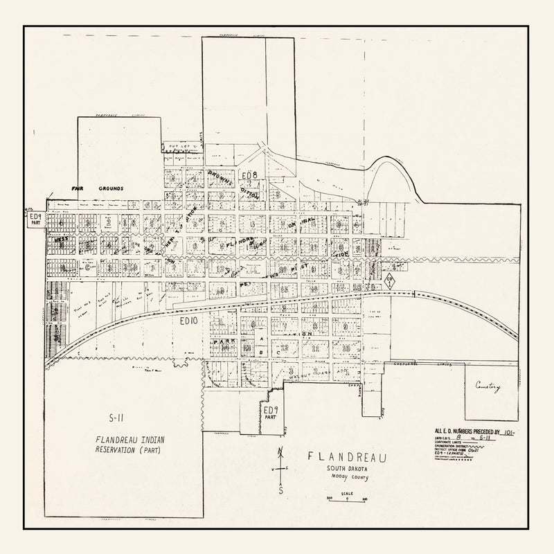 Size comparison using Vintage Map of Flandreau, South Dakota 1970