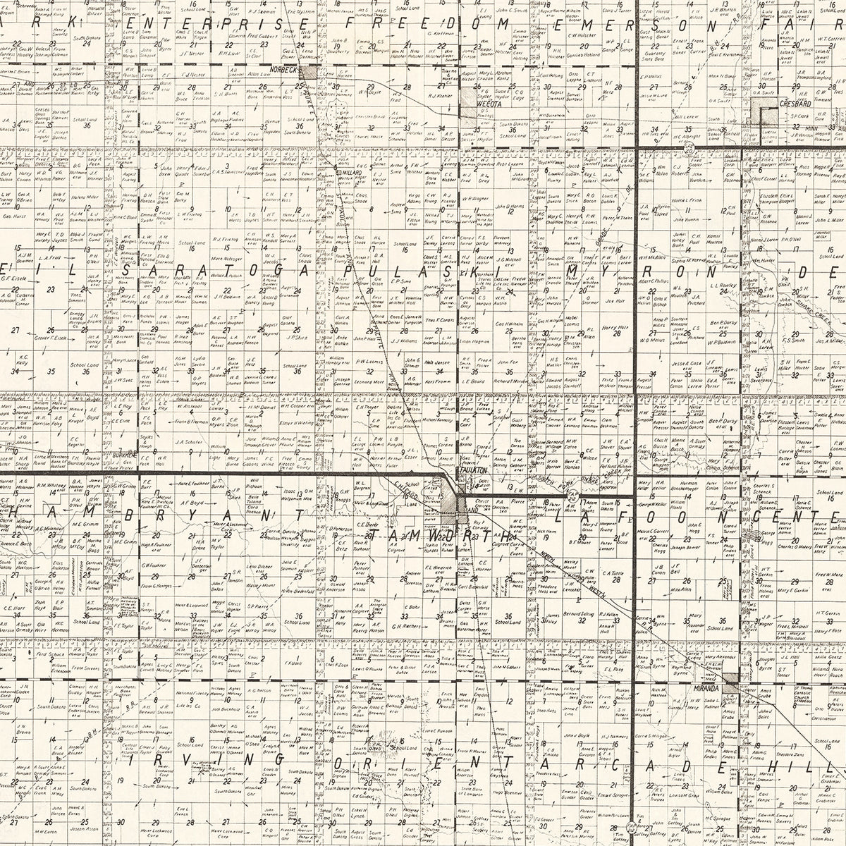 Restored historic details from the 1900 county map of Faulk County, South Dakota