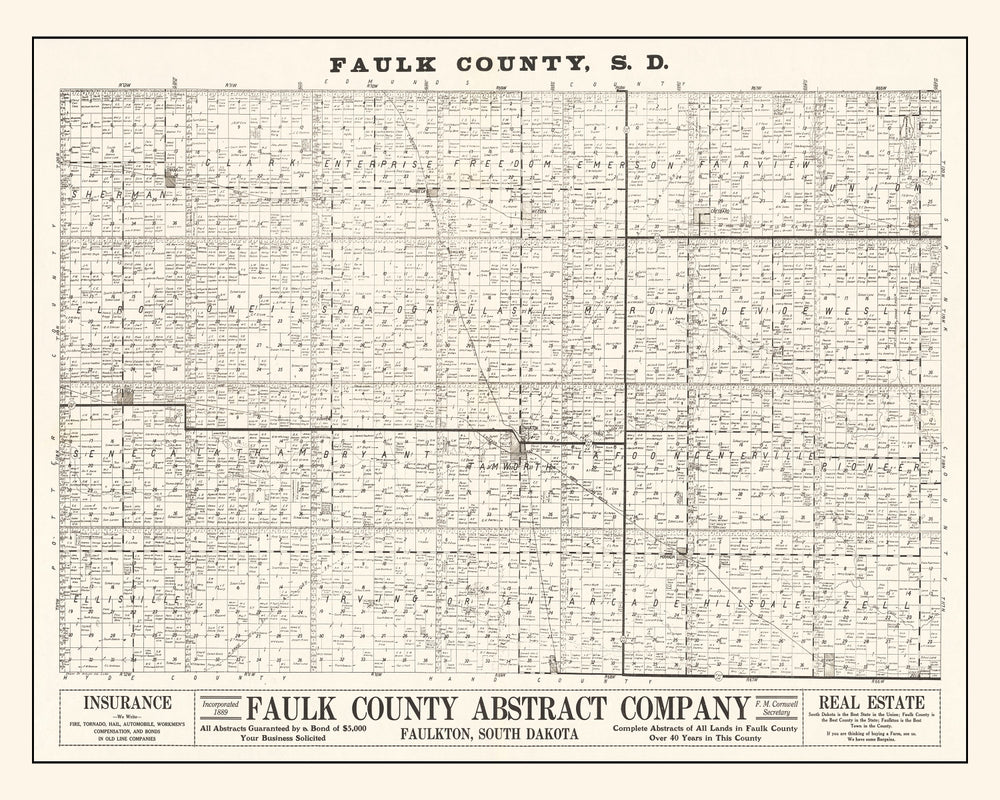 Vintage Map of Faulk County, South Dakota 1900 print style example
