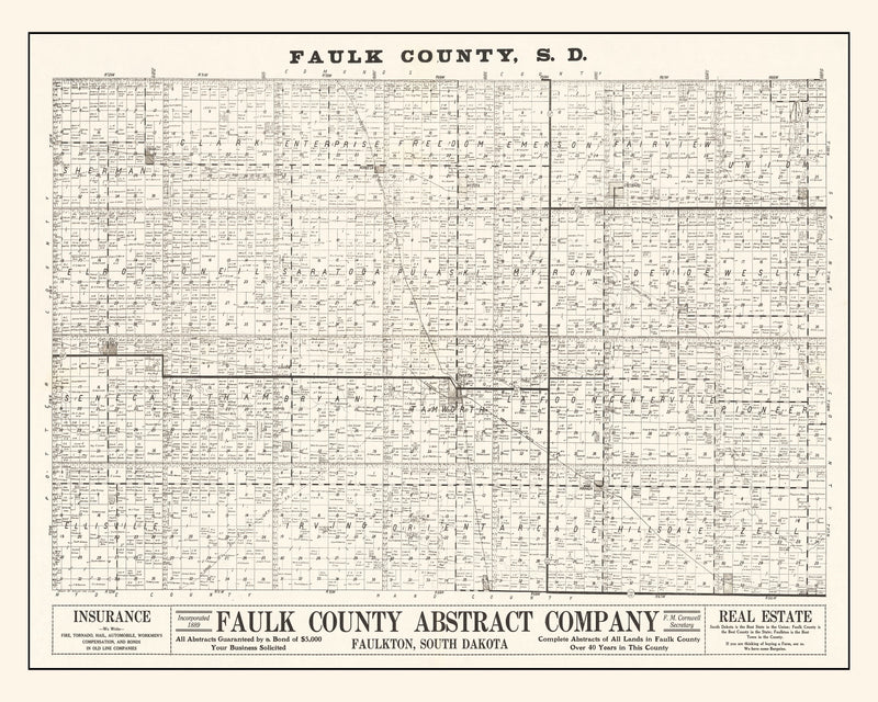 Size comparison using Vintage Map of Faulk County, South Dakota 1900