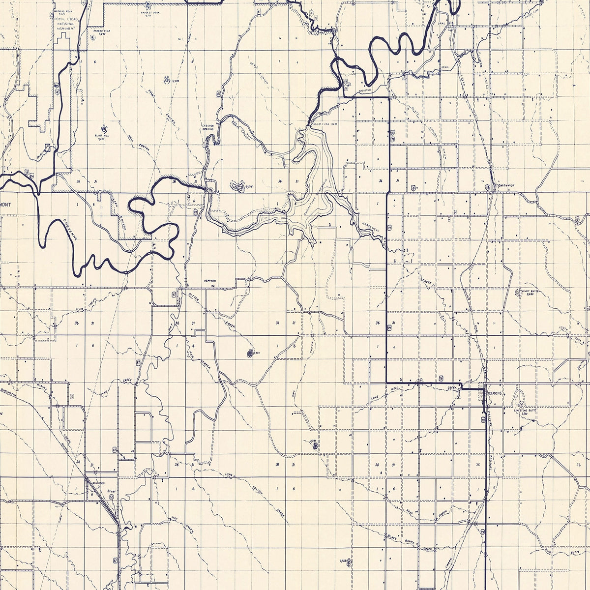 Restored historic details from the 1951 county map of Fall River County, South Dakota