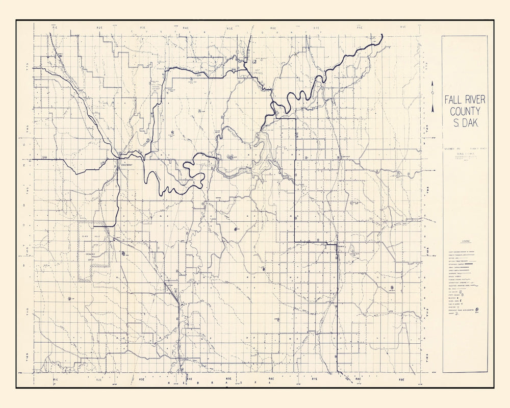 Vintage Map of Fall River County, South Dakota 1951 print style example