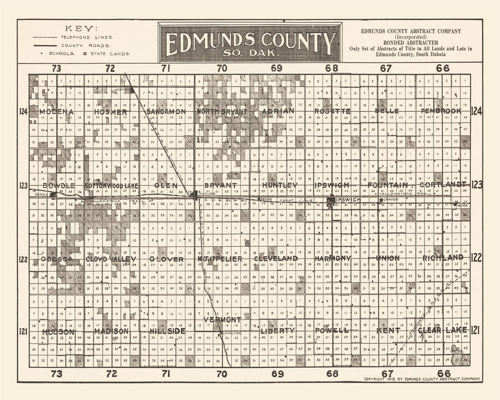 Vintage Map of Edmunds County, South Dakota 1918 print style example