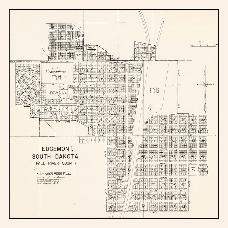 Size comparison using Vintage Map of Edgemont, South Dakota 1970