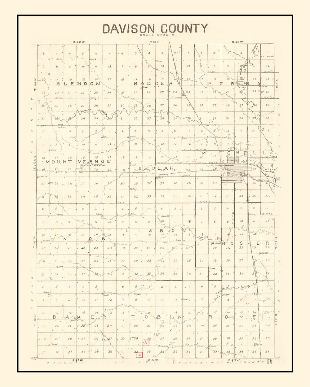 Vintage Map of Davison County, South Dakota 1900 print style example