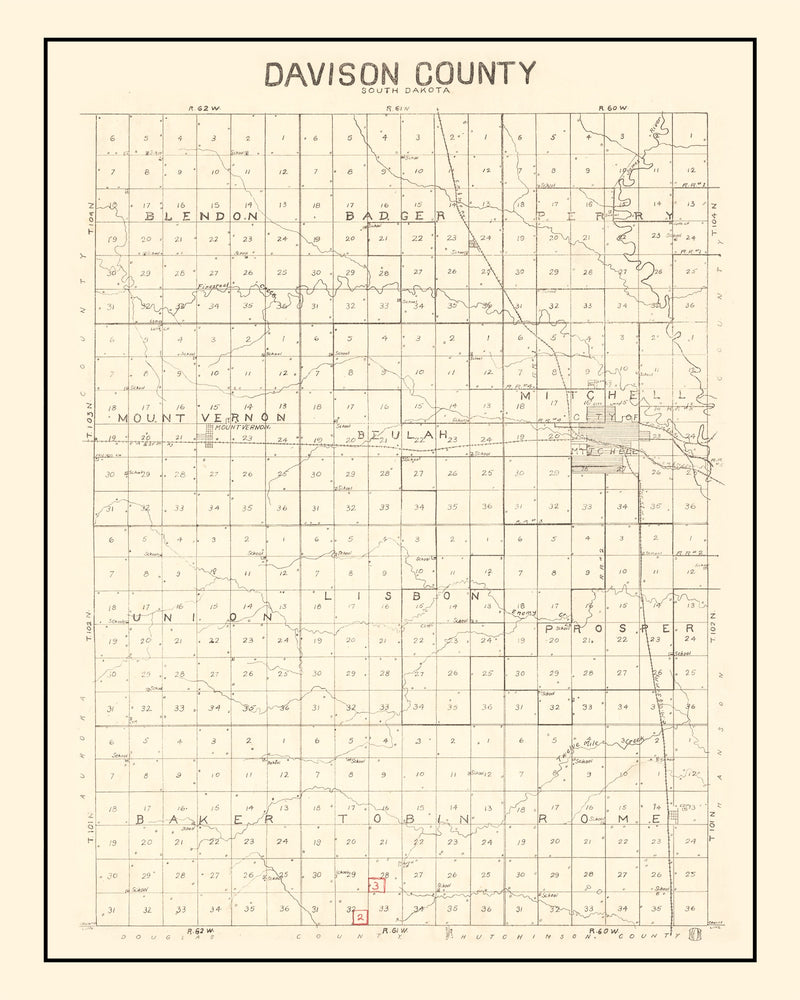 Size comparison using Vintage Map of Davison County, South Dakota 1900
