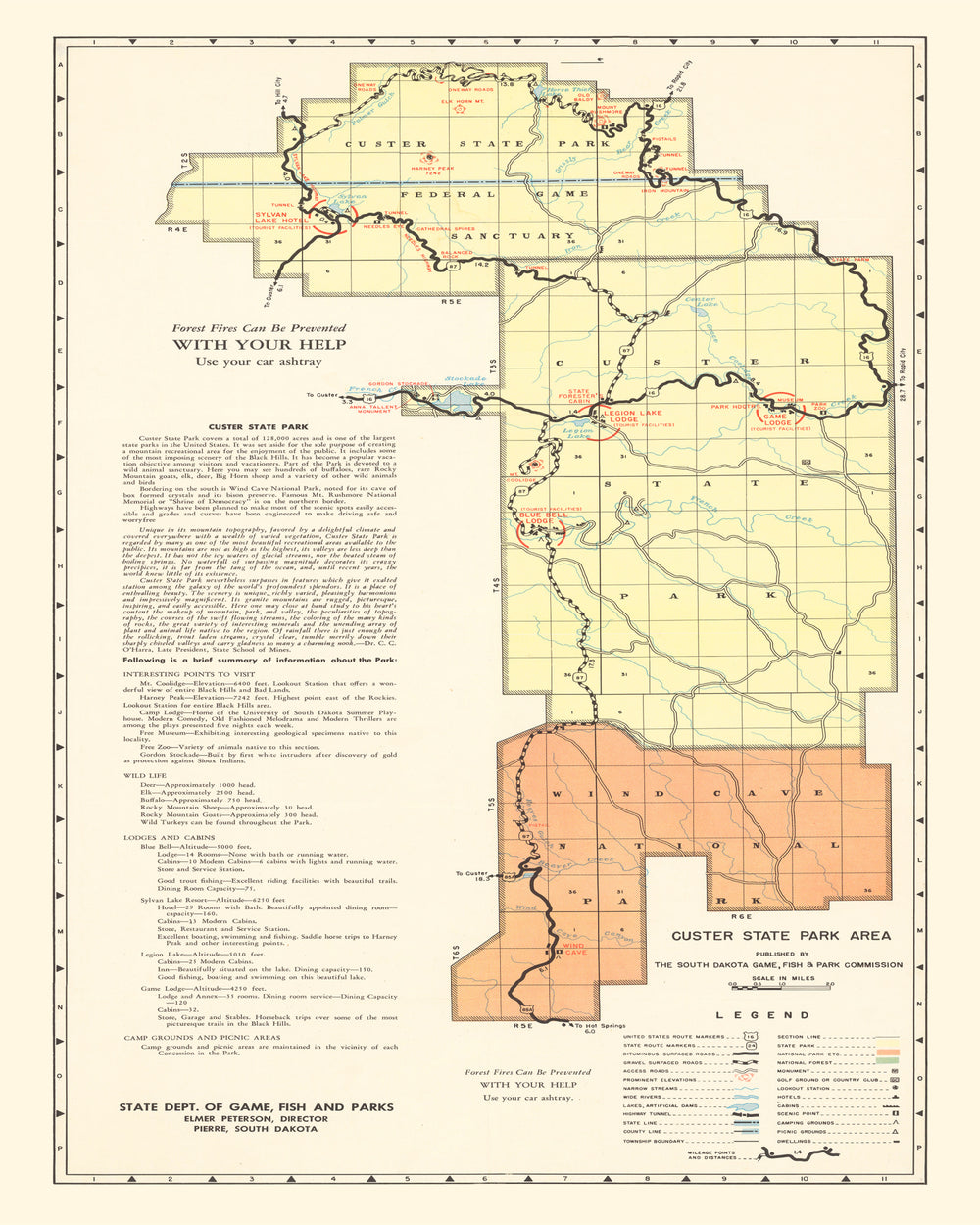 Vintage Custer State Park SD Map 1940 print style example