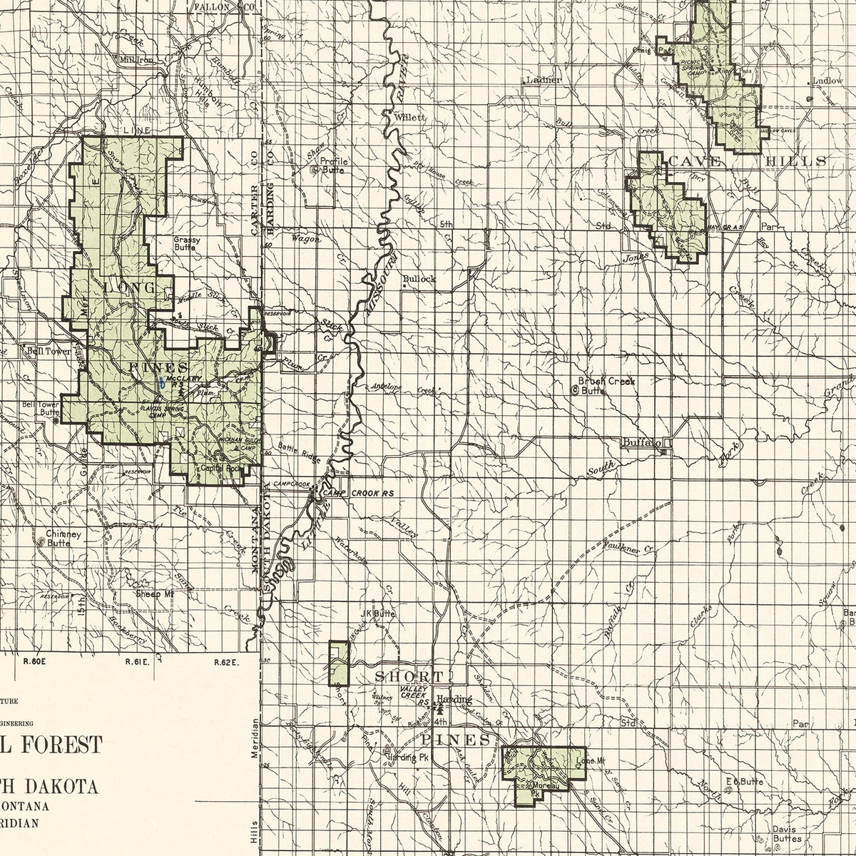 Restored historic details from the 1938 national park map of County, South Dakota