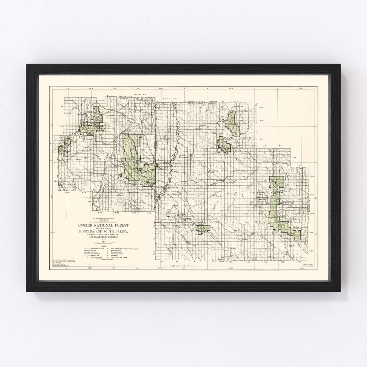Custer National Forest Vintage Map 1938