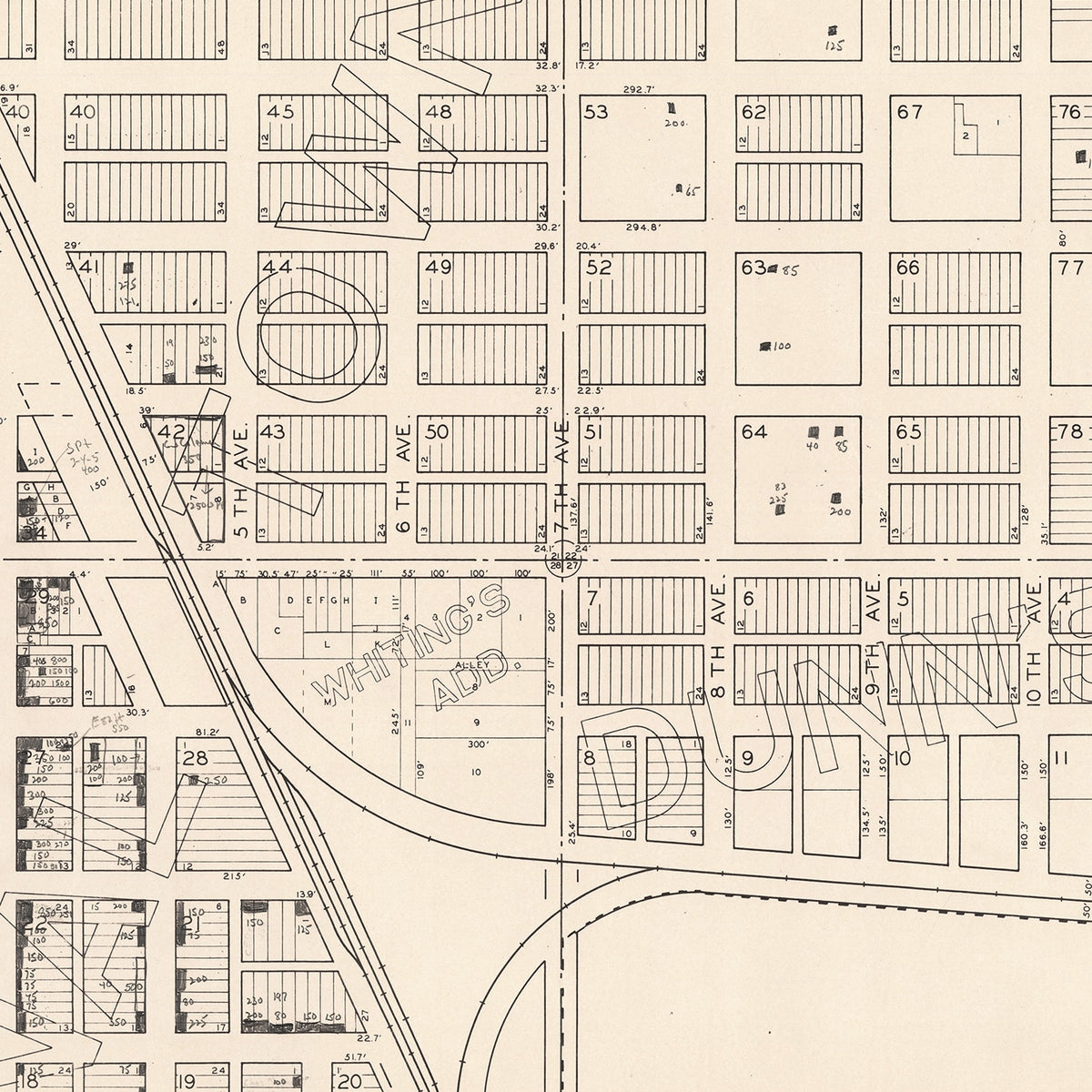 Restored historic details from the 1950 city map of Woonsocket, South Dakota