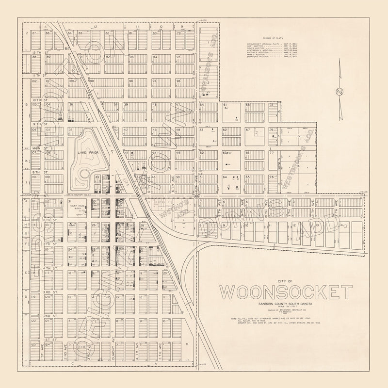 Size comparison using Vintage Map of Woonsocket, South Dakota 1950