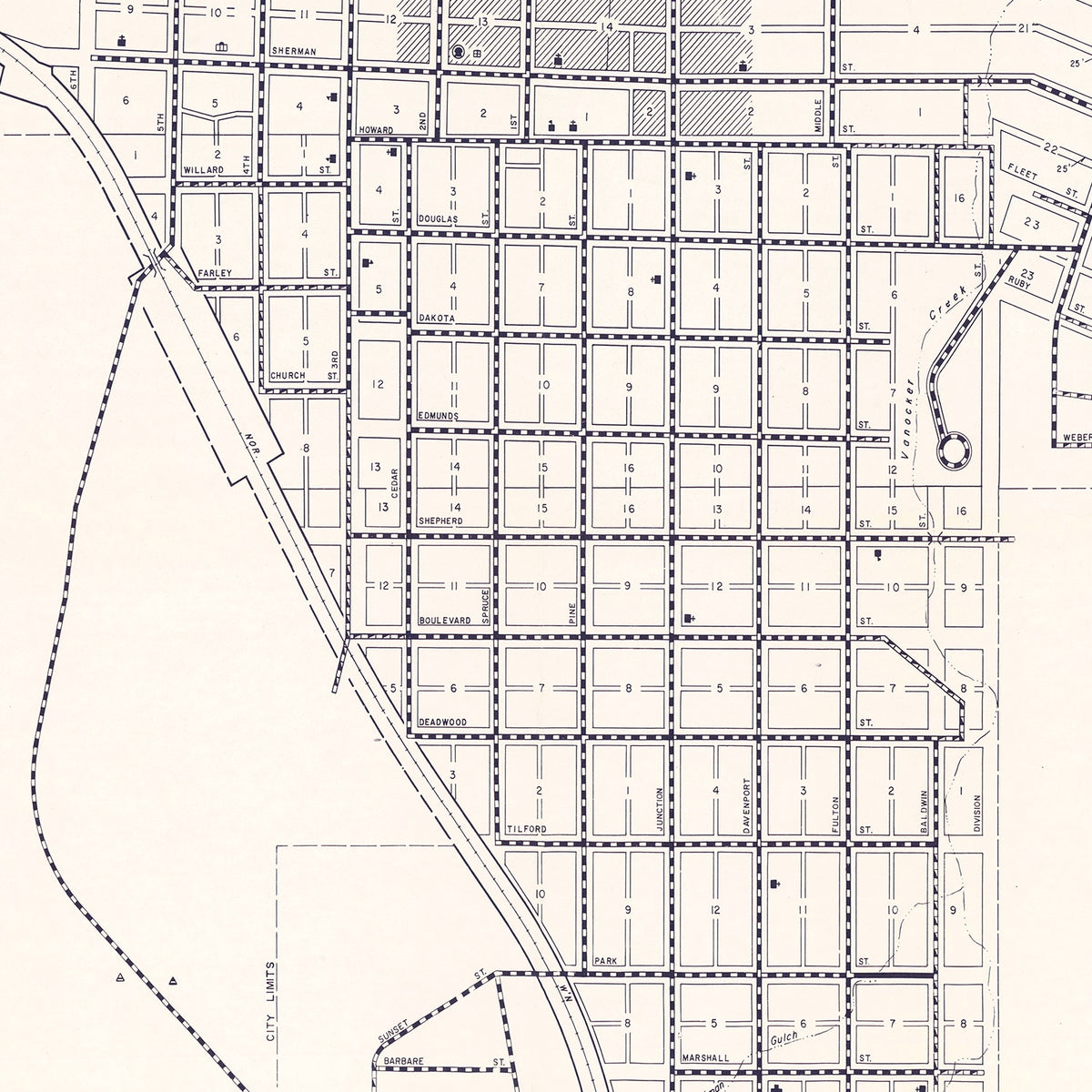 Restored historic details from the 1969 city map of Sturgis, South Dakota