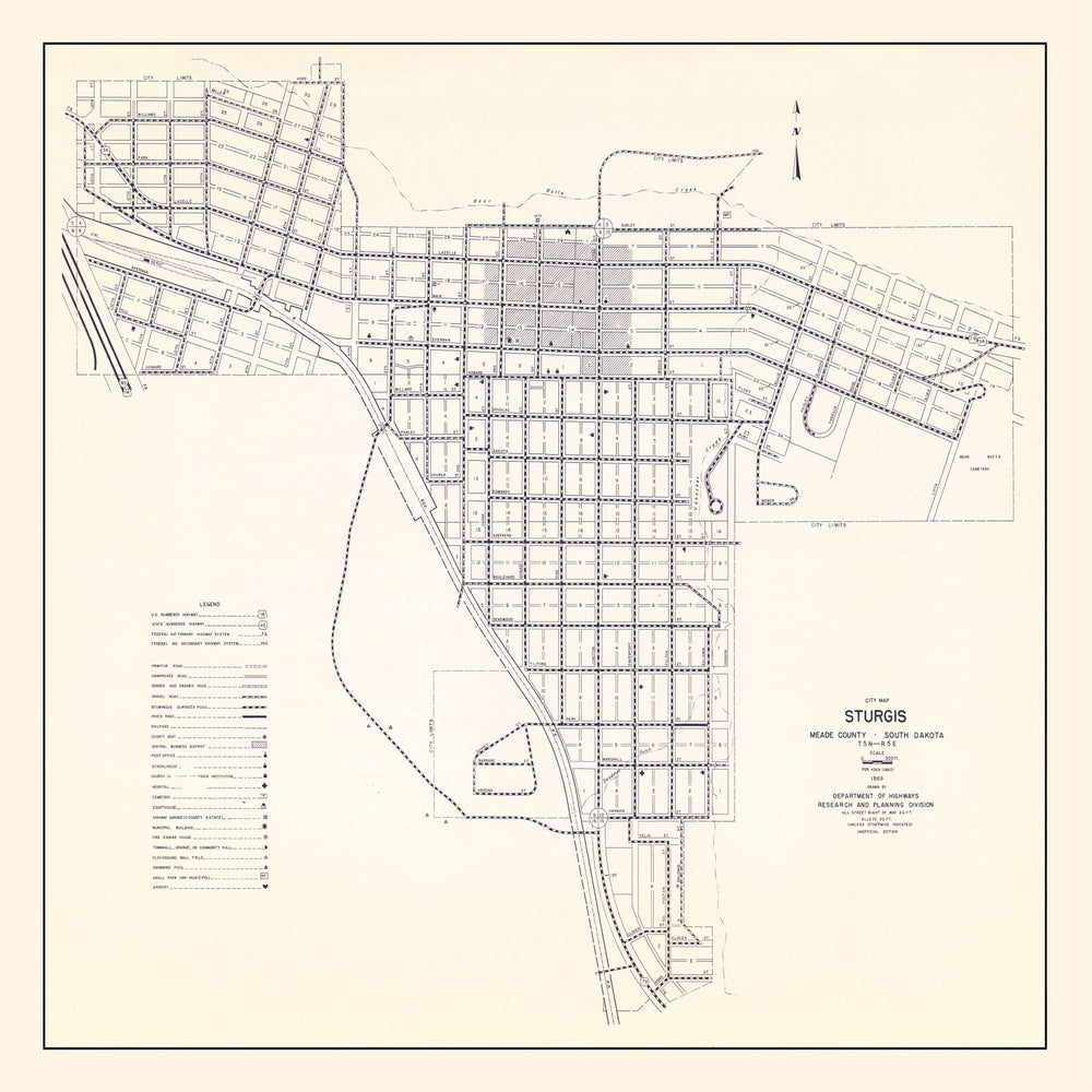 Vintage Map of Sturgis, South Dakota 1969 print style example