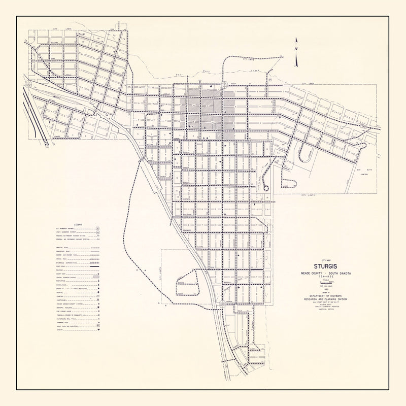 Size comparison using Vintage Map of Sturgis, South Dakota 1969