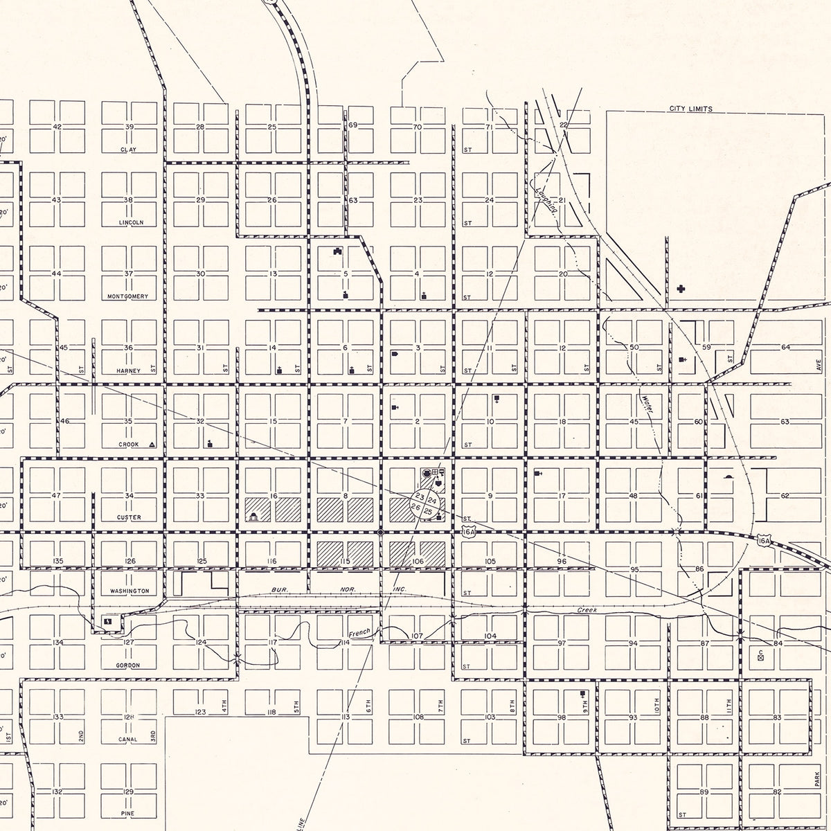 Restored historic details from the 1969 city map of Custer, South Dakota