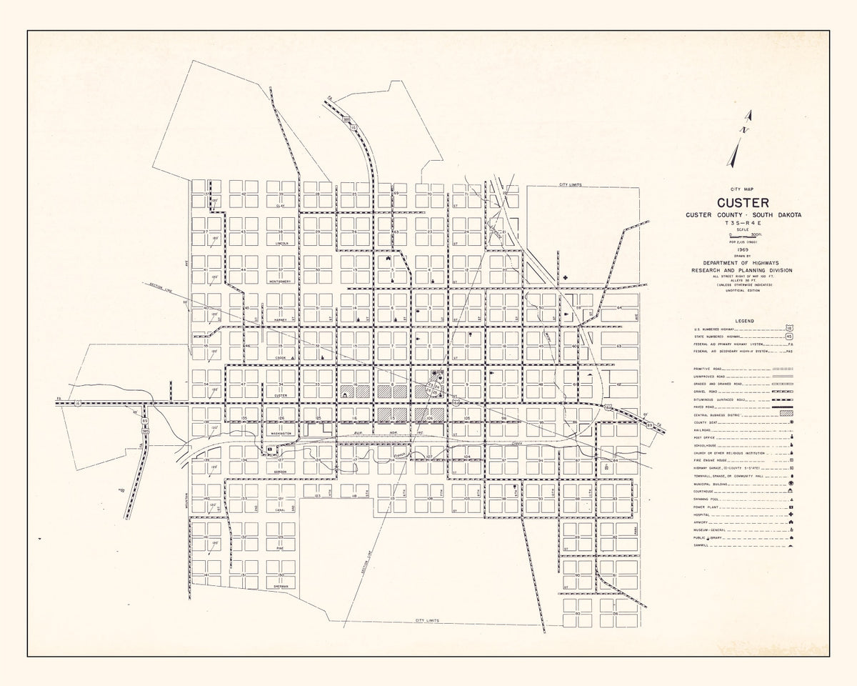 Preview of Vintage Map of Custer, South Dakota 1969