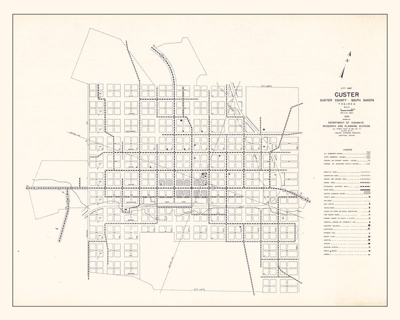 Size comparison using Vintage Map of Custer, South Dakota 1969