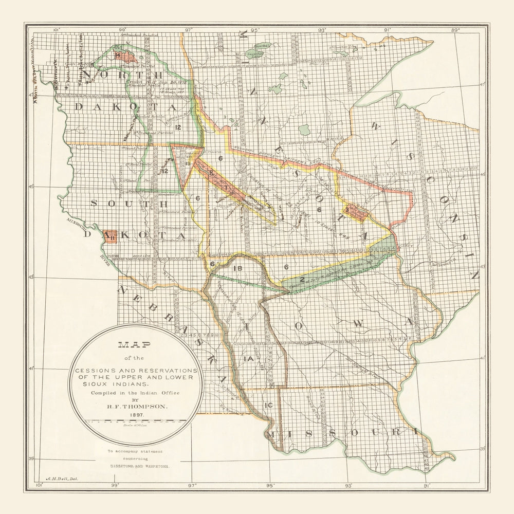 Vintage Native American Reservations Map 1897 print style example