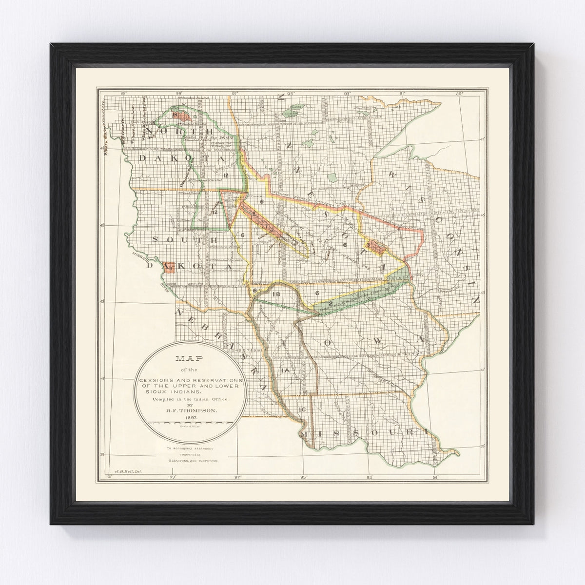 Native American Cessions & Reservations Vintage Map 1897