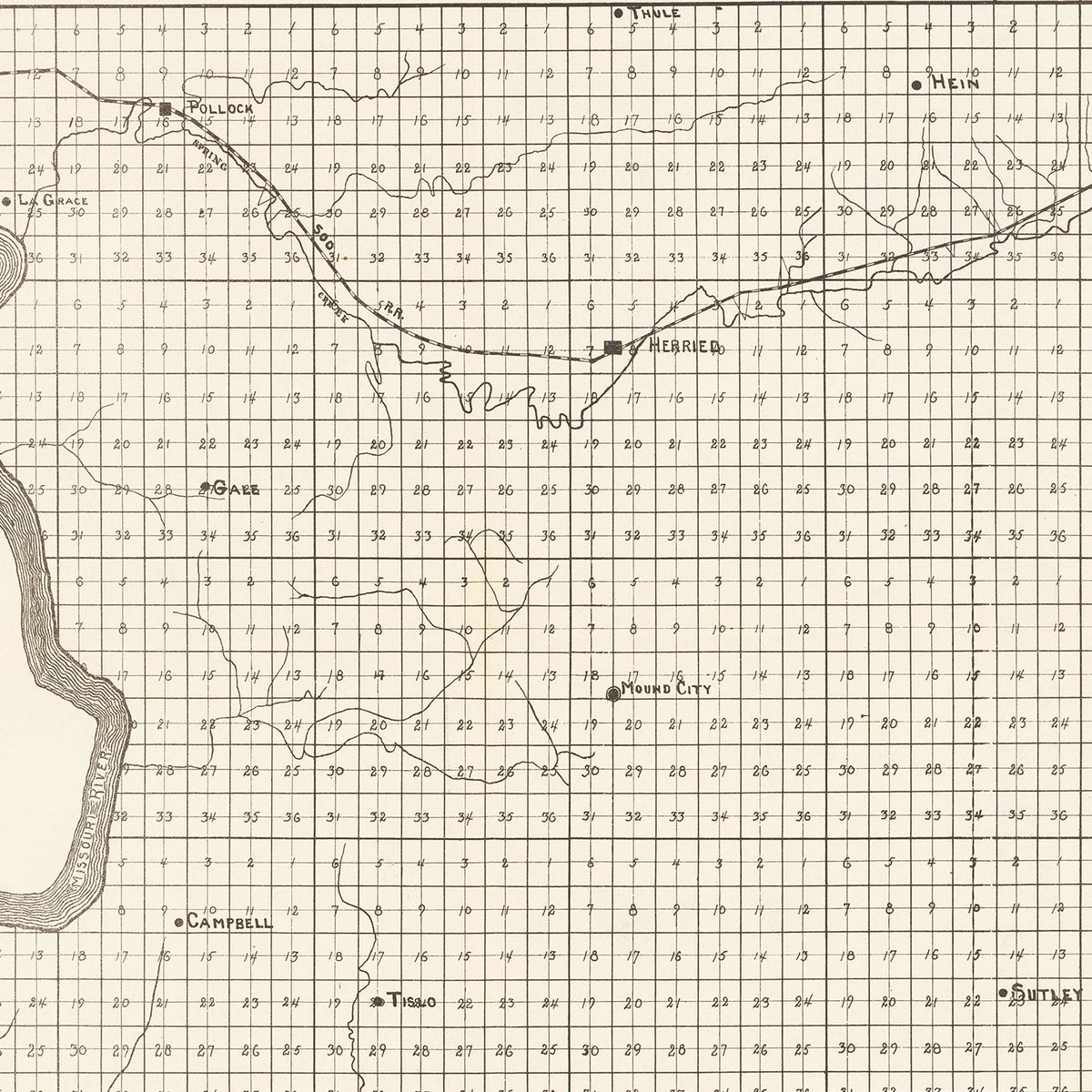 Restored historic details from the 1908 county map of Campbell County, South Dakota