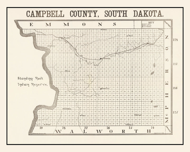 Size comparison using Vintage Map of Campbell County, South Dakota 1908
