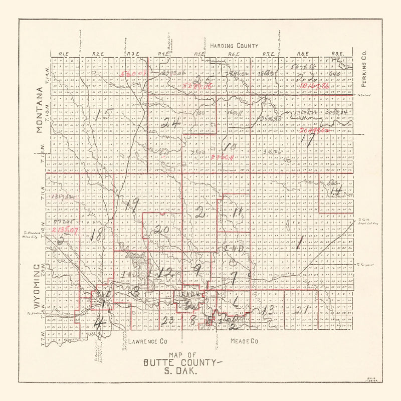 Size comparison using Vintage Map of Butte County, South Dakota 1936