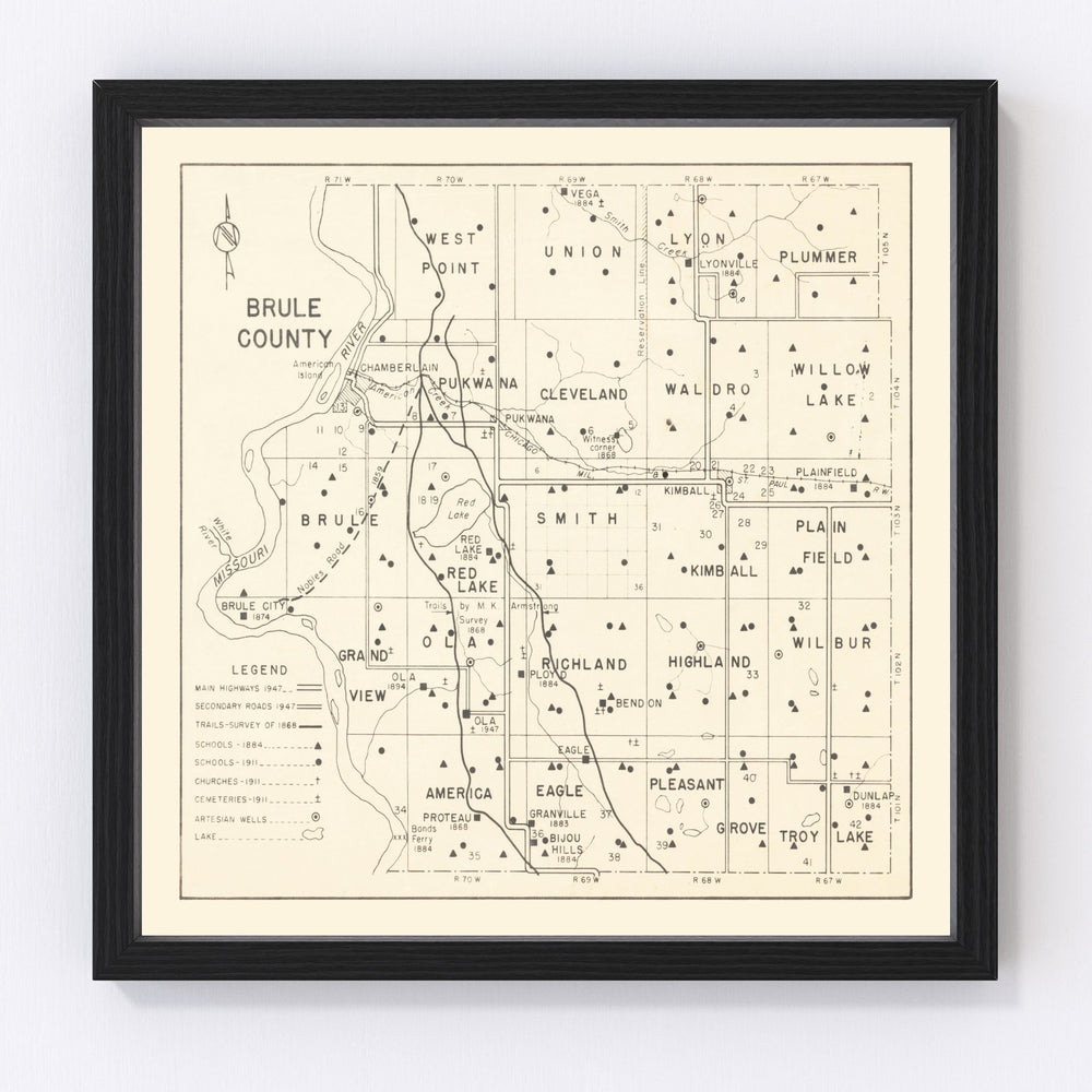Brule County Vintage Map 1947