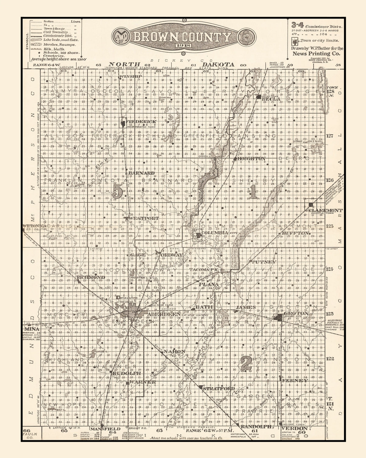 Preview of Vintage Map of Brown County, South Dakota 1918