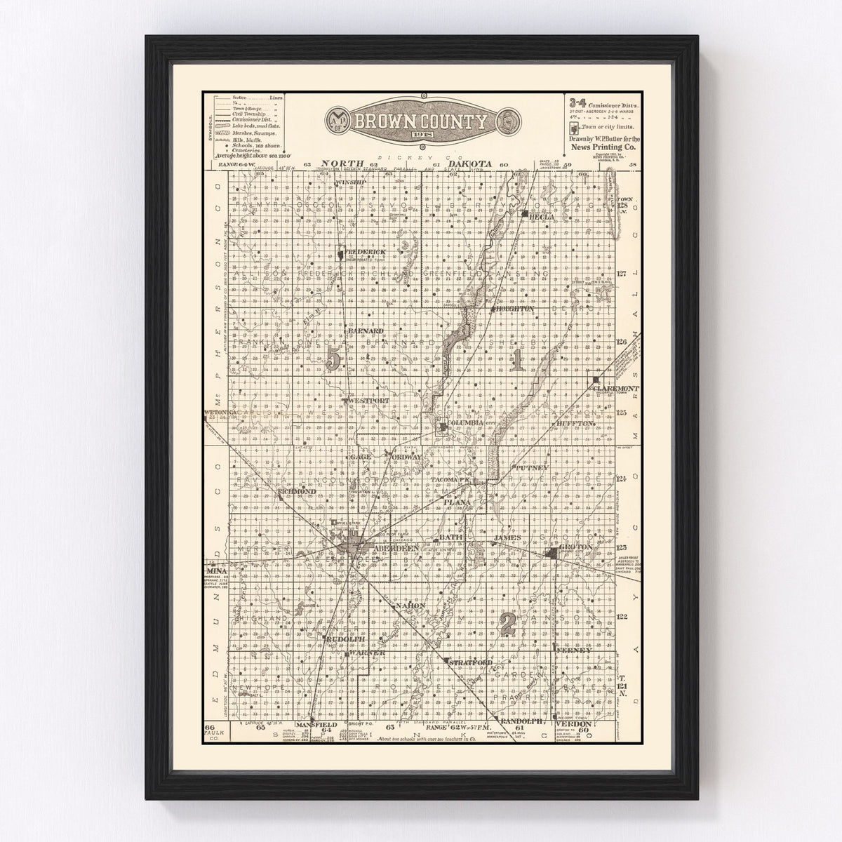 Brown County Vintage Map 1918