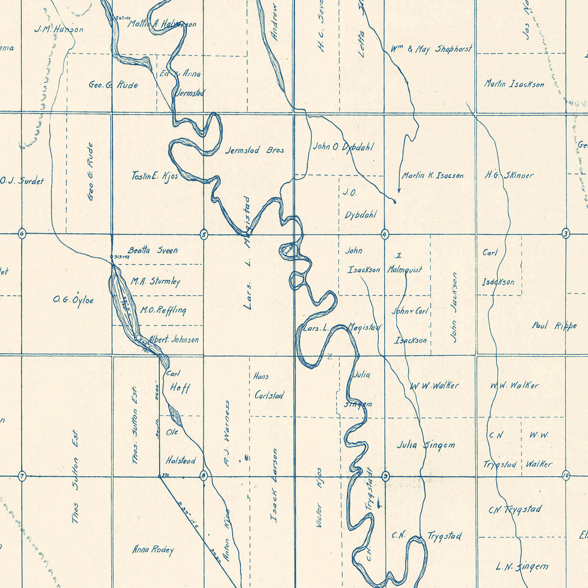 Restored historic details from the 1921 county map of Brookings County, South Dakota