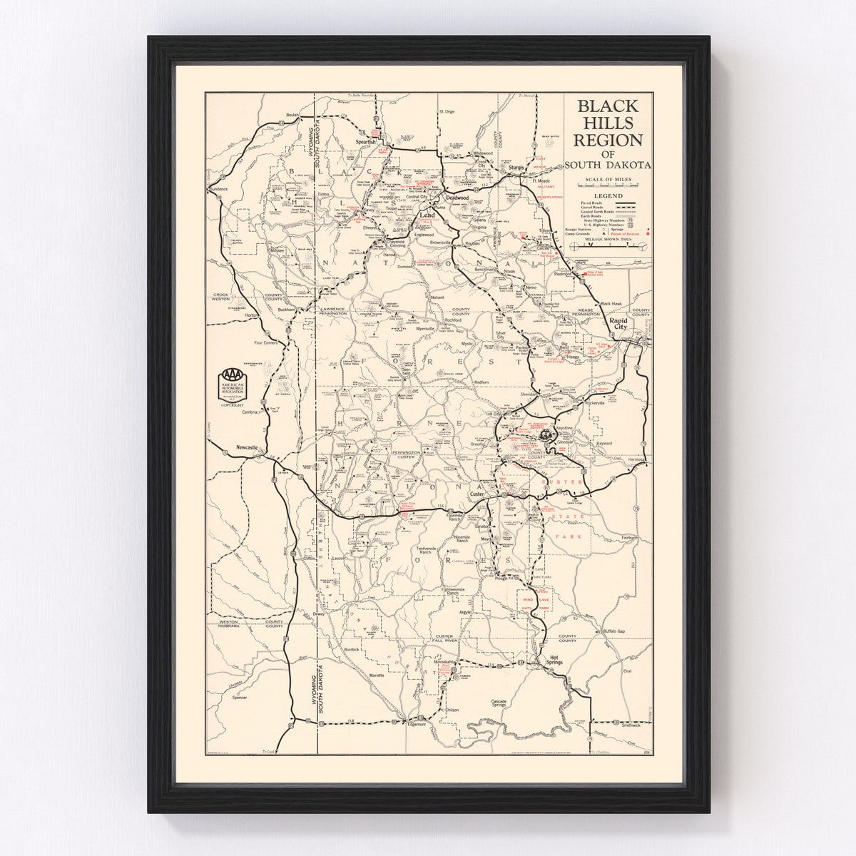 Black Hills Vintage Map 1939