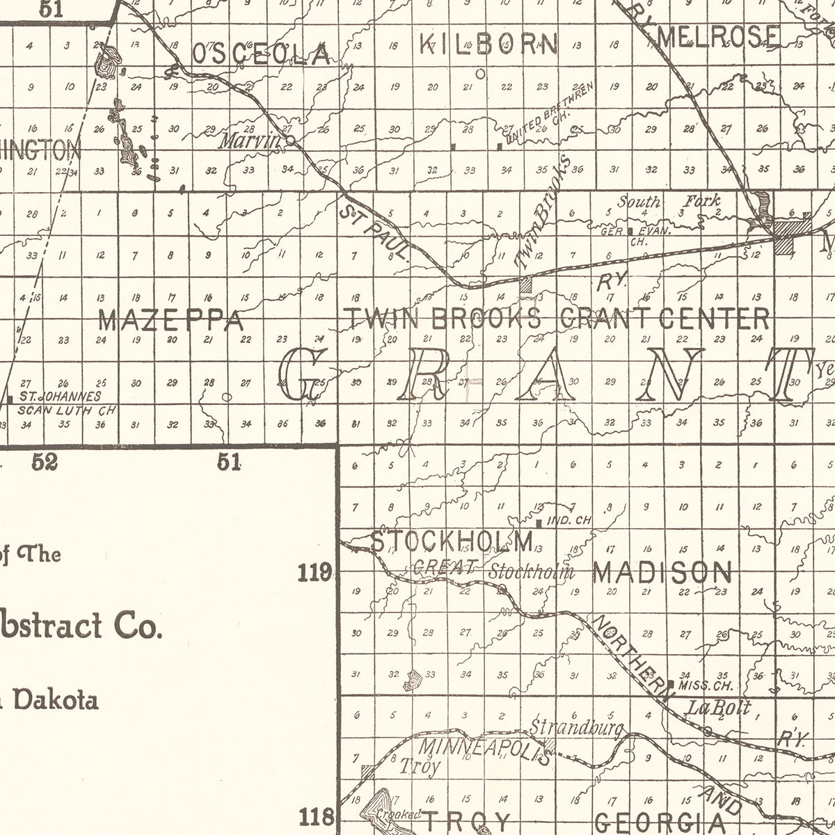 Restored historic details from the 1900 county map of Grant County, South Dakota
