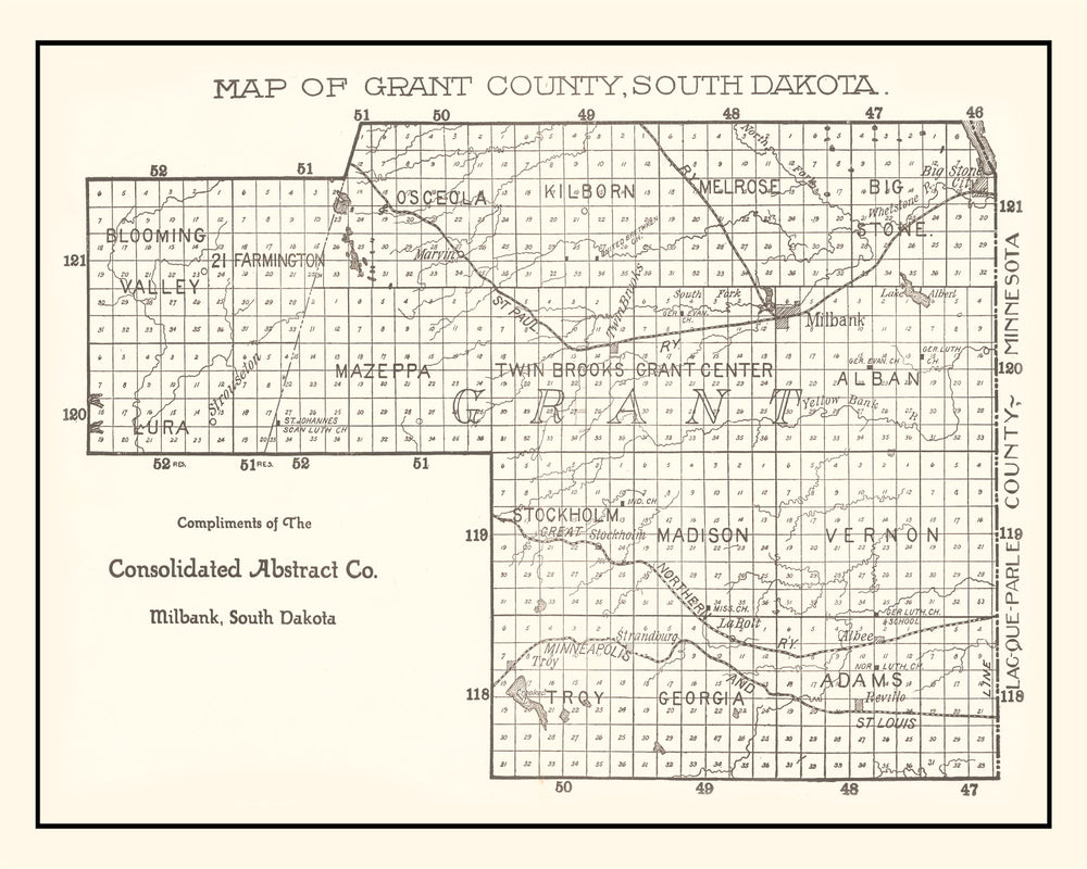 Vintage Map of Grant County, South Dakota 1900 print style example
