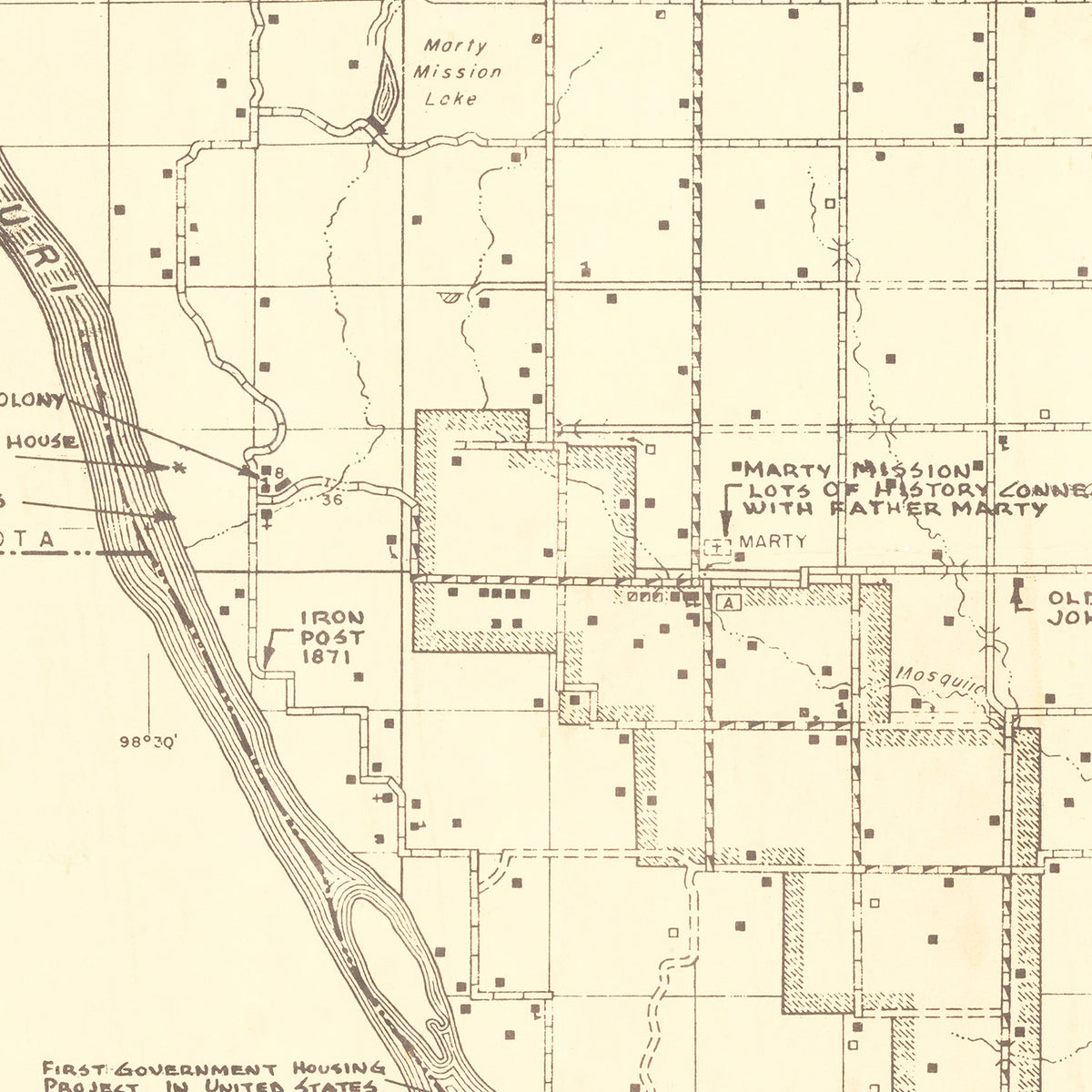 Restored historic details from the 1953 county map of Charles Mix County, South Dakota