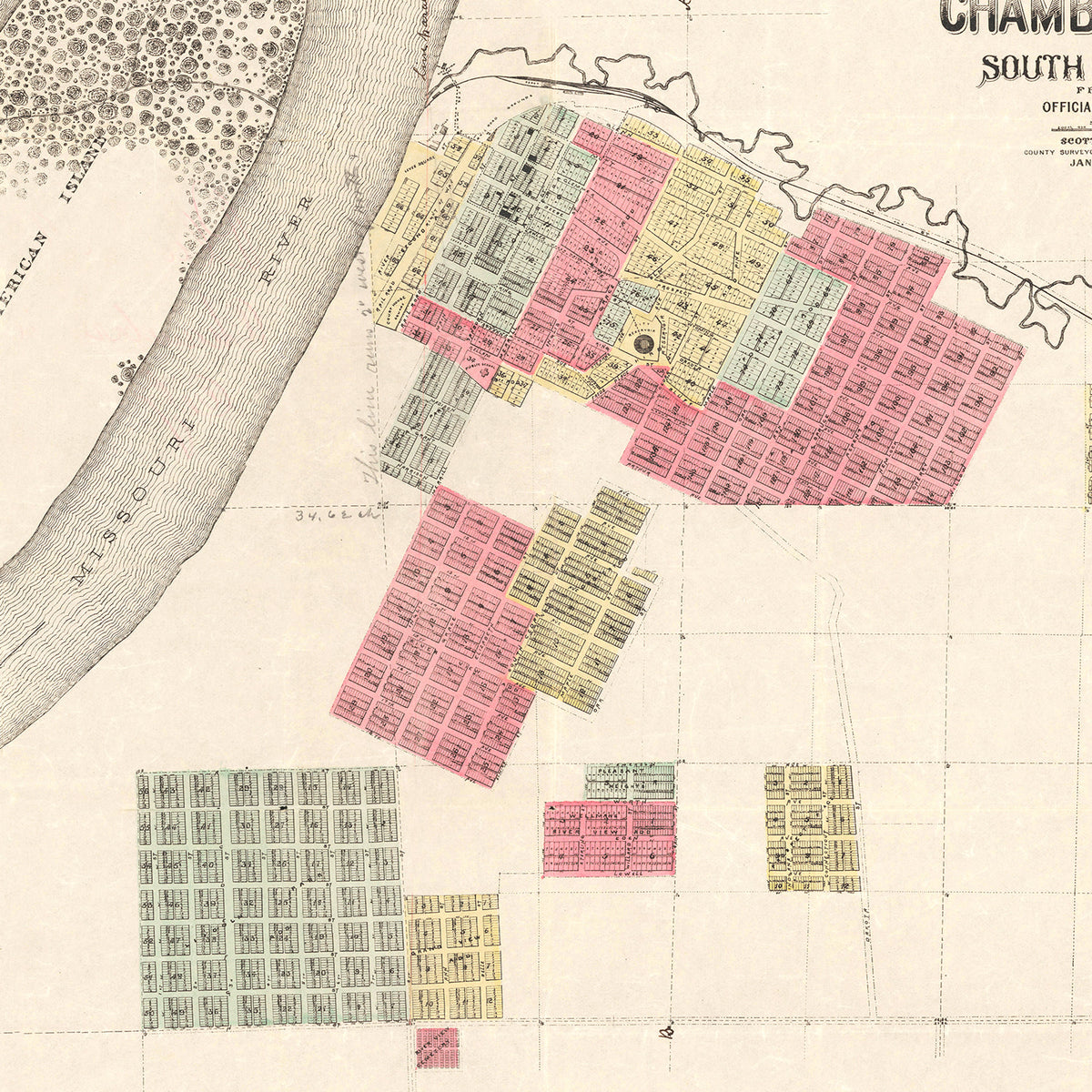 Restored historic details from the 1890 city map of Chamberlain, South Dakota