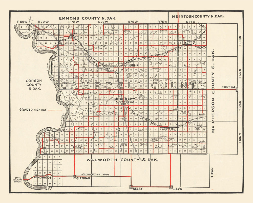 Vintage Map of Campbell County, South Dakota 1900 print style example