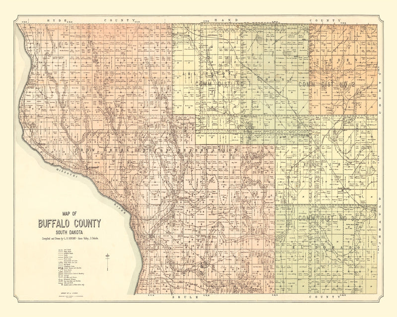 Size comparison using Vintage Map of Buffalo County, South Dakota 1917