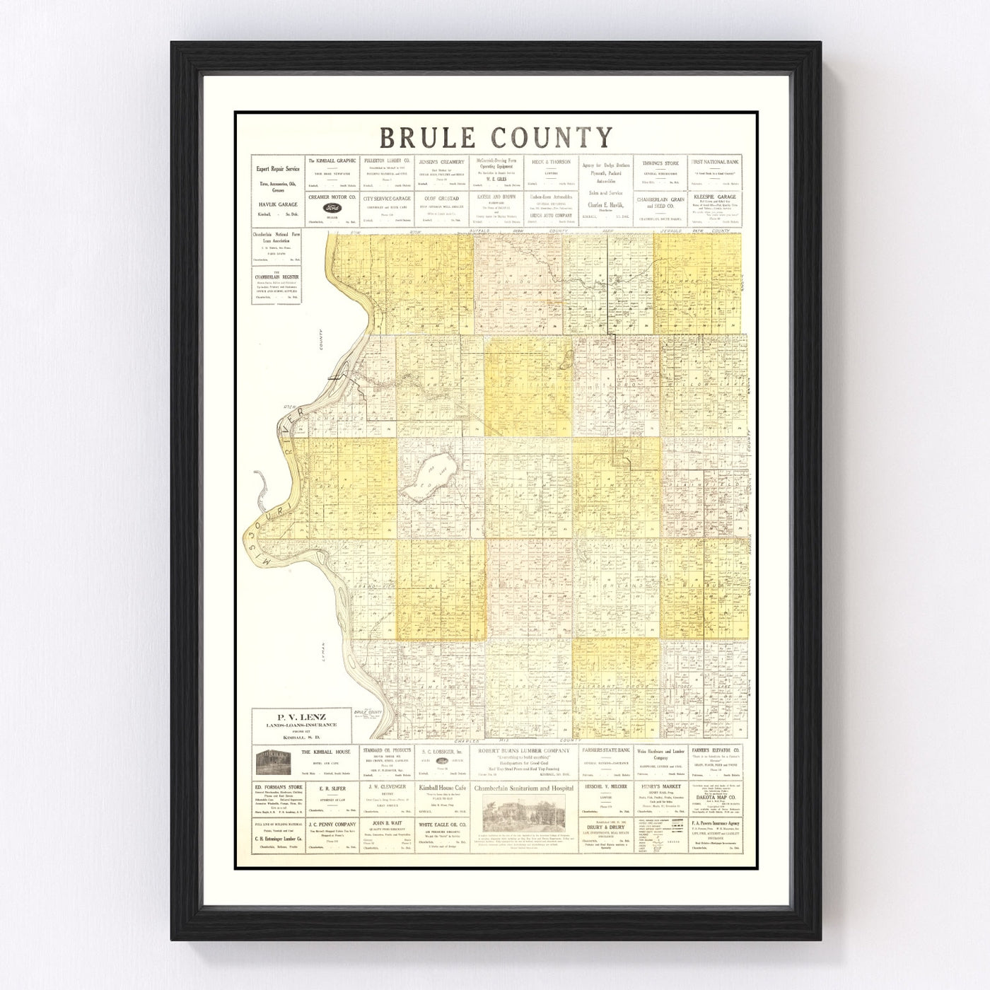 Brule County Vintage Map 1930