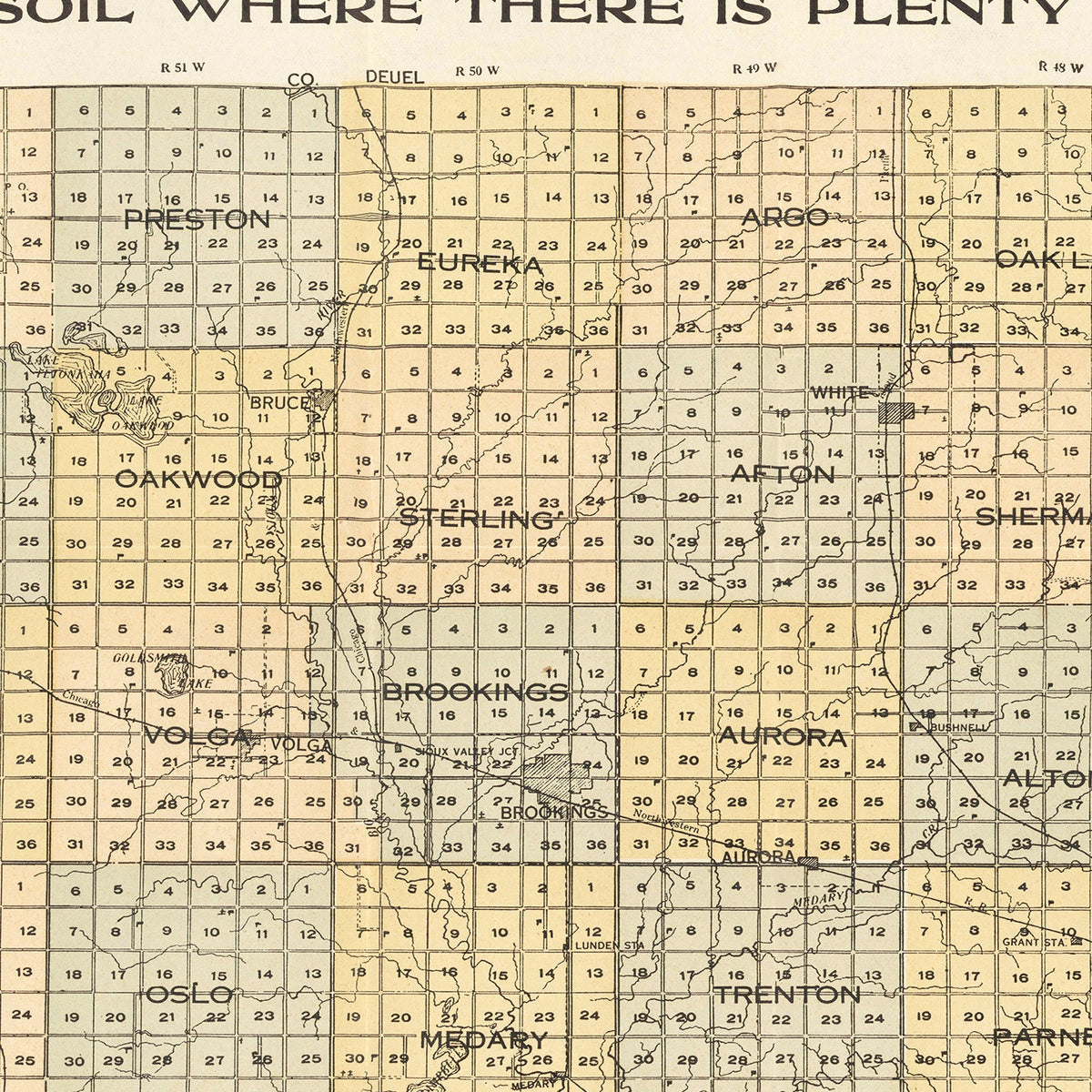 Restored historic details from the 1917 county map of Brookings County, South Dakota
