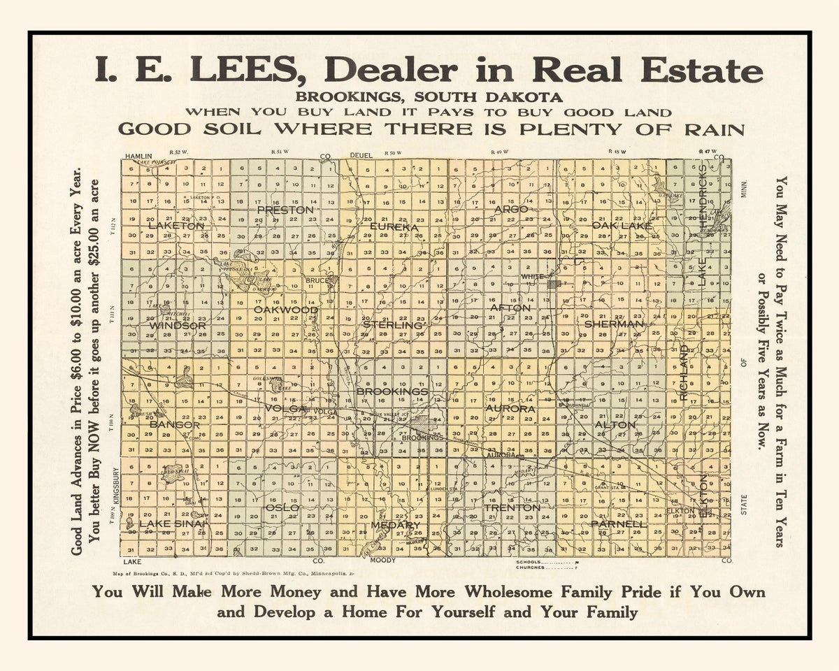 Preview of Vintage Map of Brookings County, South Dakota 1917